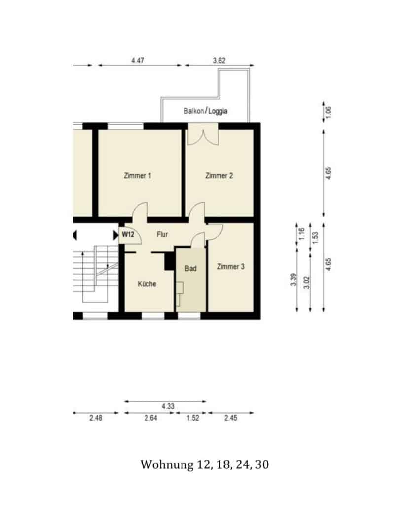 Grundriss Wohnungen 12, 18, 24, 30