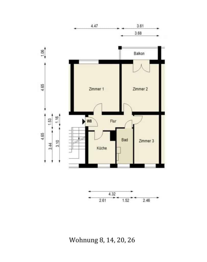 Grundriss Wohnungen 8, 14, 20, 26